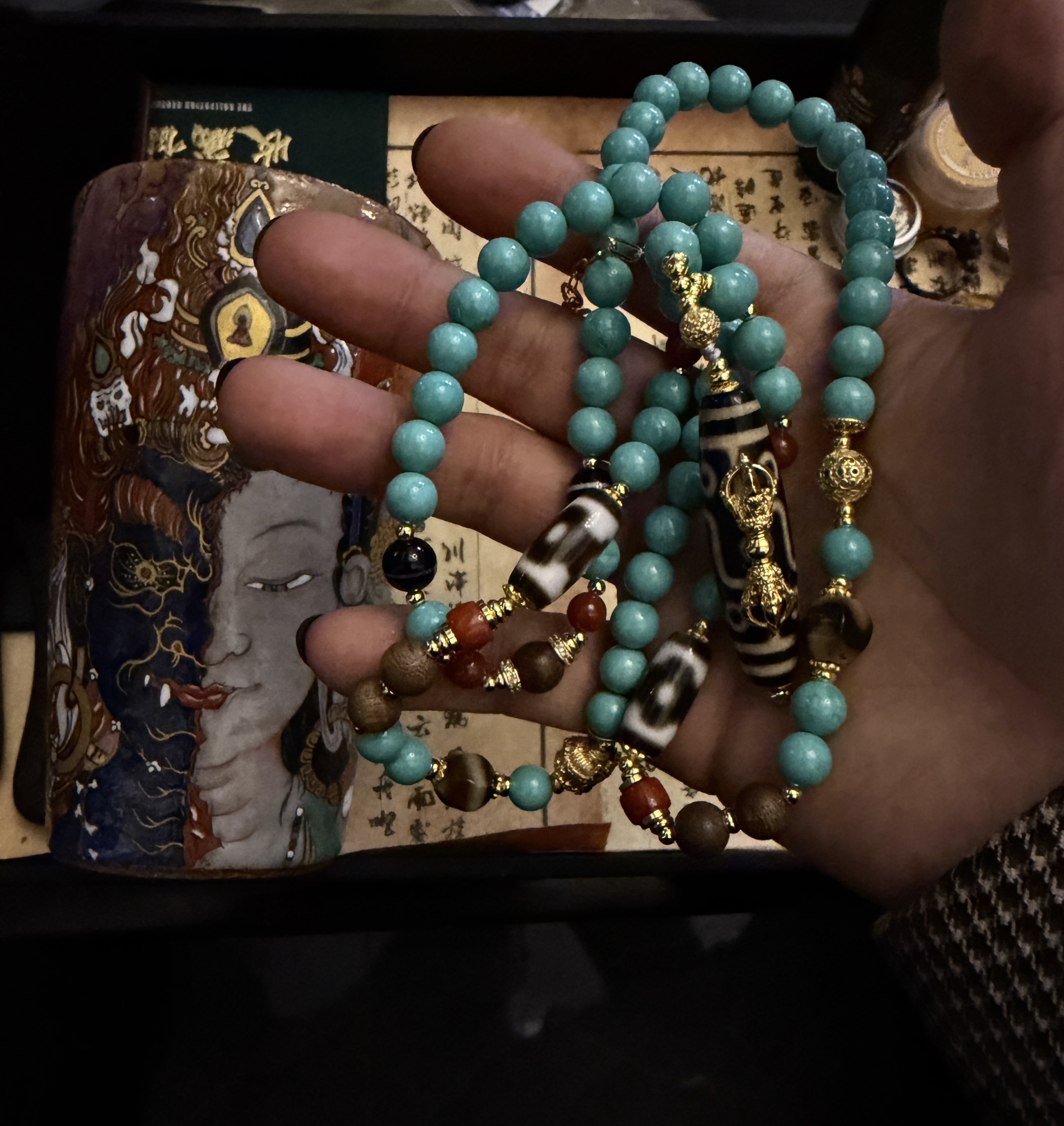 合金项链 【老k造物】（降魔九眼）蓝珠绳降魔杵项链国潮风发字嘻哈