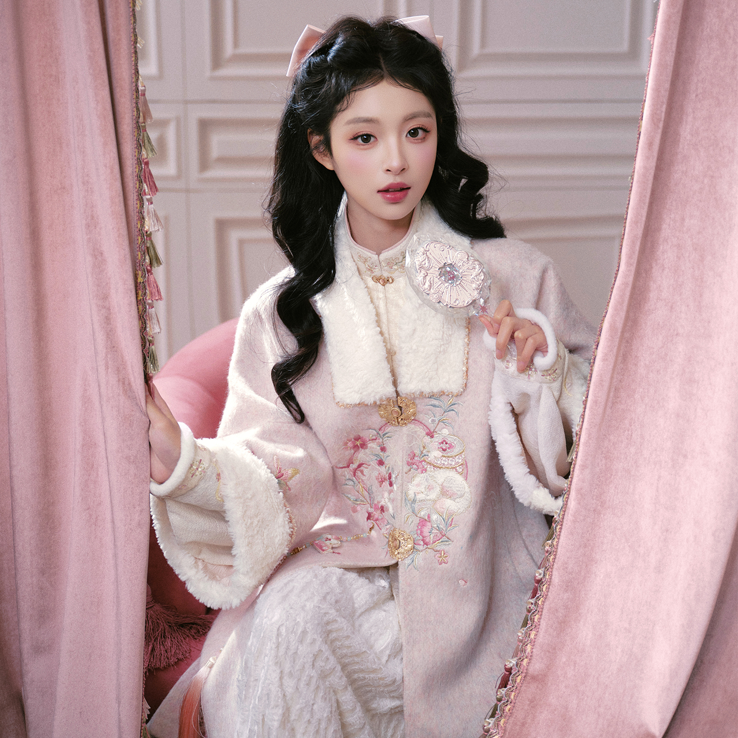 七月夕【花雪卧影】少女感加绒明制合领长袄显瘦国风冬装外套女时尚