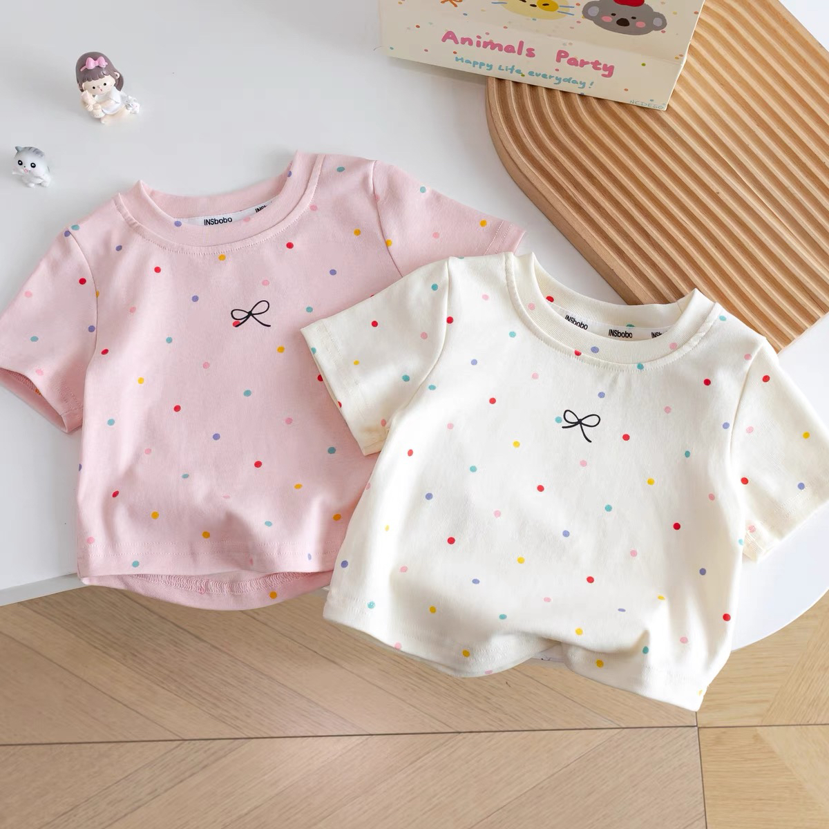 纯棉女童短袖T恤波点上衣百搭打底中小童夏季2025新款吸汗透气