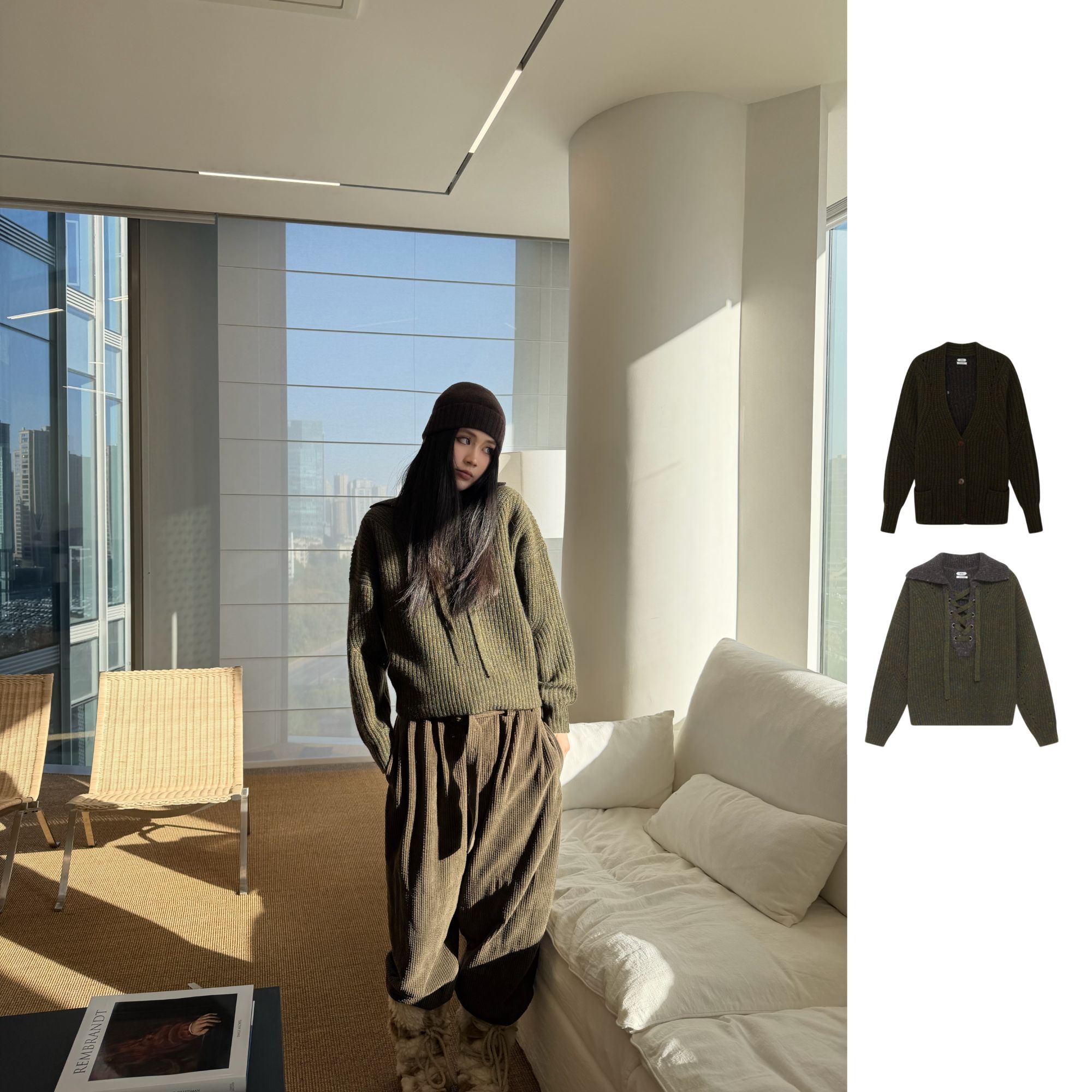 【IMMI】25秋冬 MWEFWKKN0587X/0668X 羊毛花纱V领针织开衫