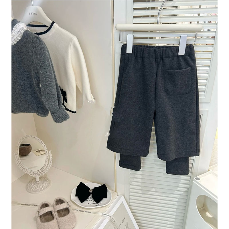 韩版2025女童假两件长裤呢子加绒加厚冬季新款时髦打底裤2513