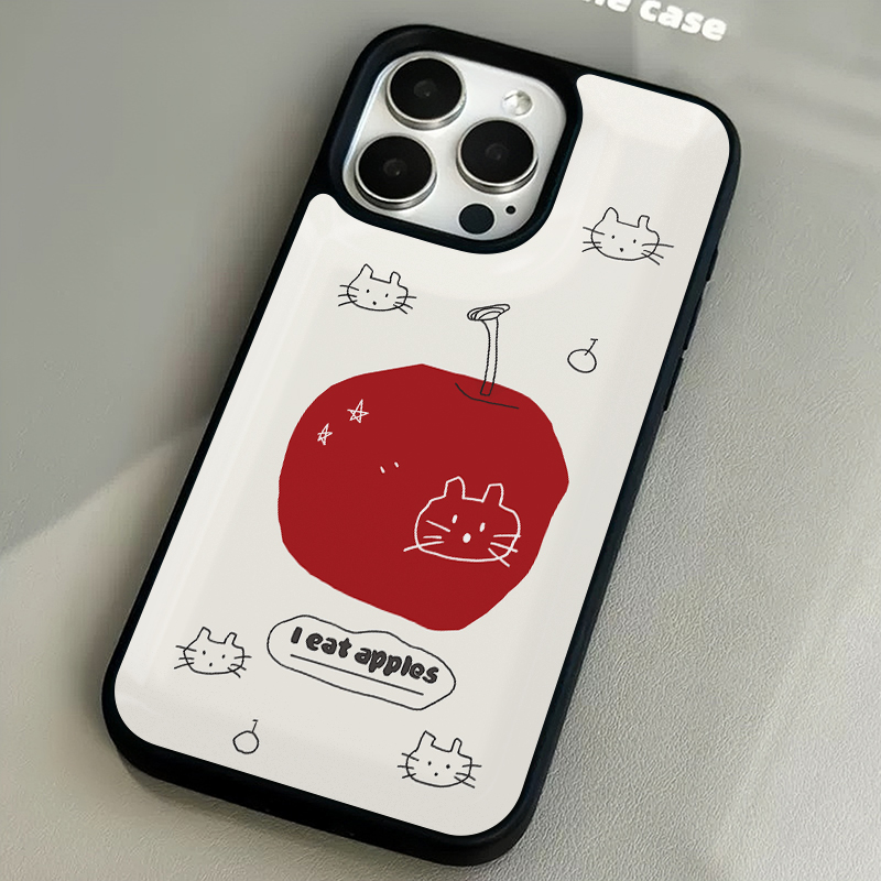 新款猫咪苹果插画小众适用苹果17promax女iphone15玻璃手机壳