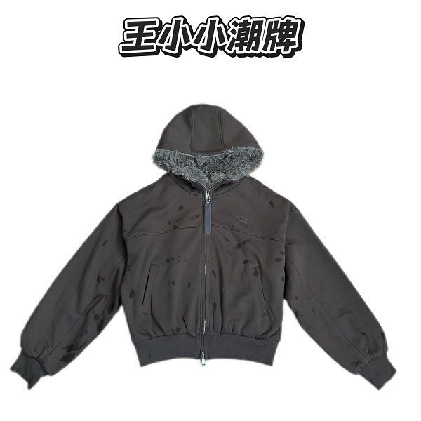【王小小9890】秋冬洗水”加厚高克重“毛毛”帽子款双拉链外衣外套