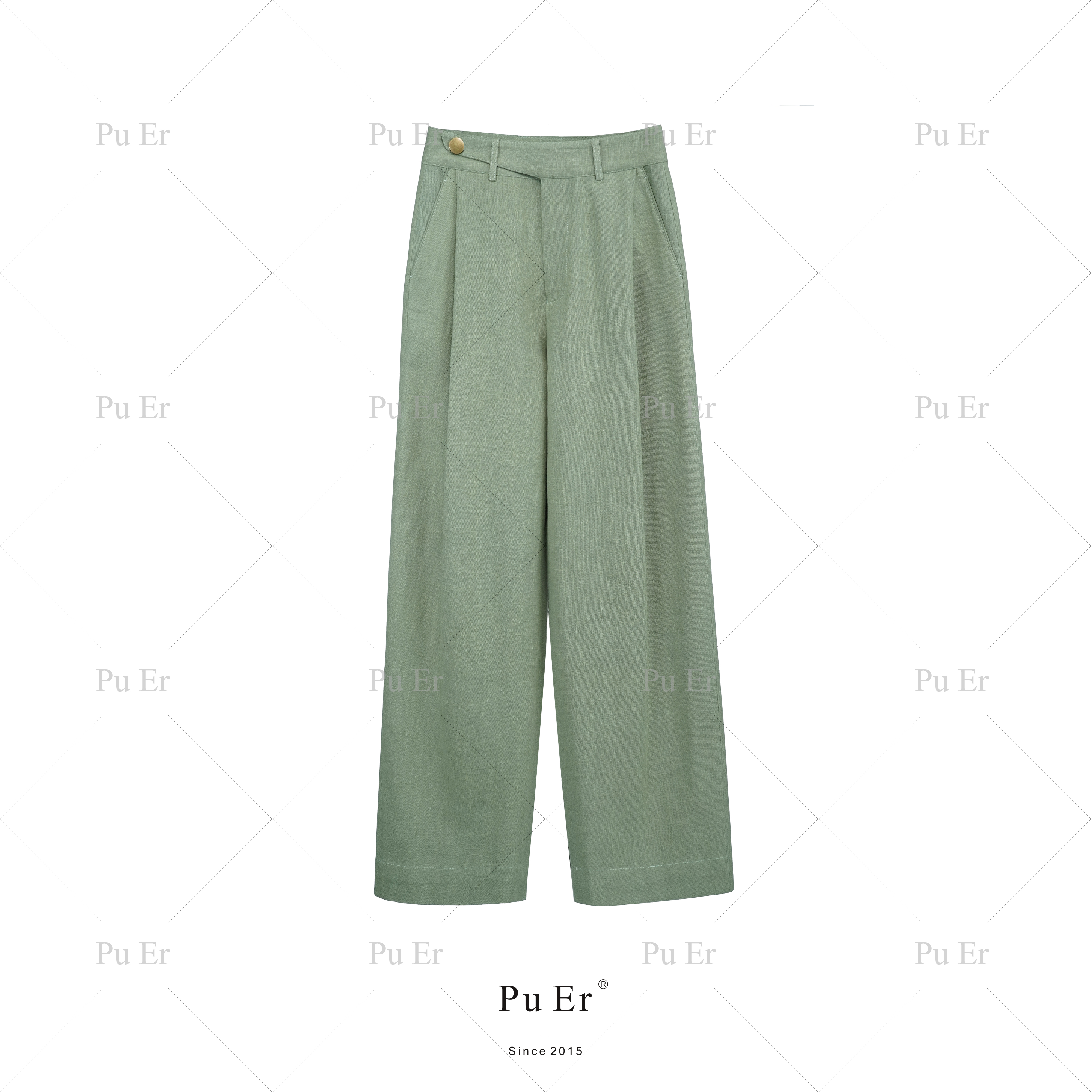  特价款-璞迩松霜绿单折阔腿裤