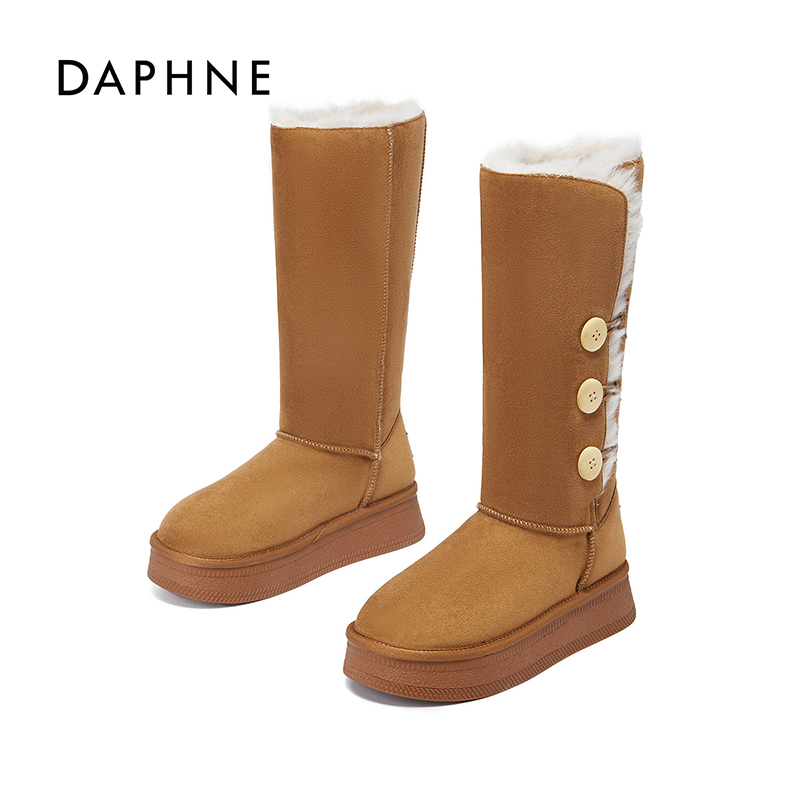 达芙妮长筒时尚冬季雪地靴2026新款加绒加厚搭扣保暖增高棉女靴NI