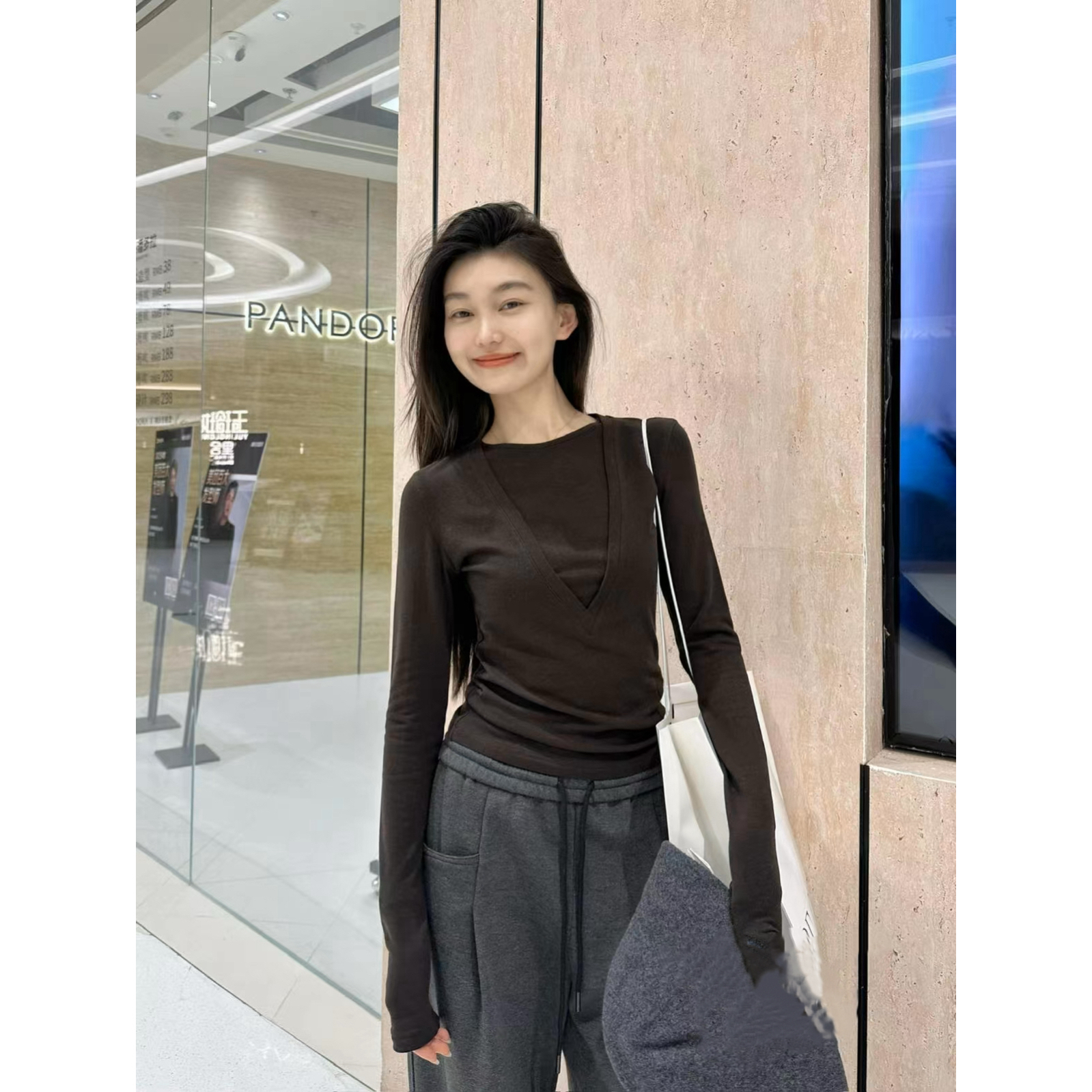 菜花 福 （1ch11303#）百搭单品～韩版简约假两件显瘦T恤12-3 