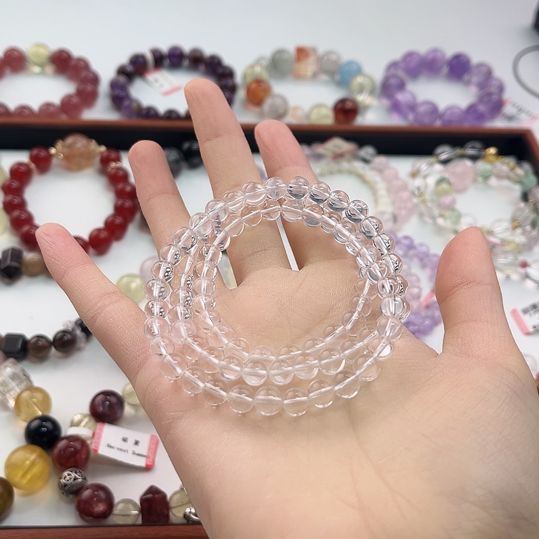 未镶嵌手链水晶白水晶三圈手链