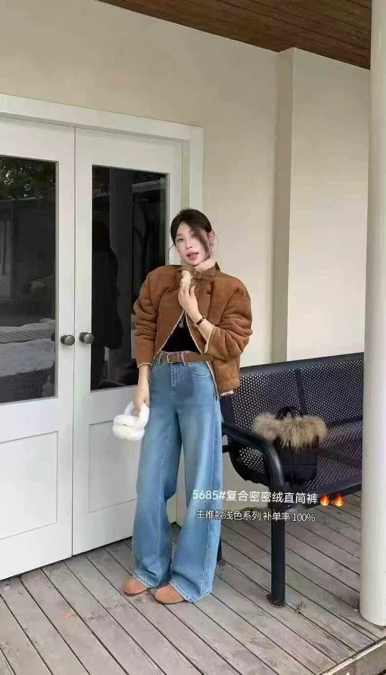 冬季长裤直筒裤冬季韩系风牛仔裤休闲加绒宽松潮流女裤