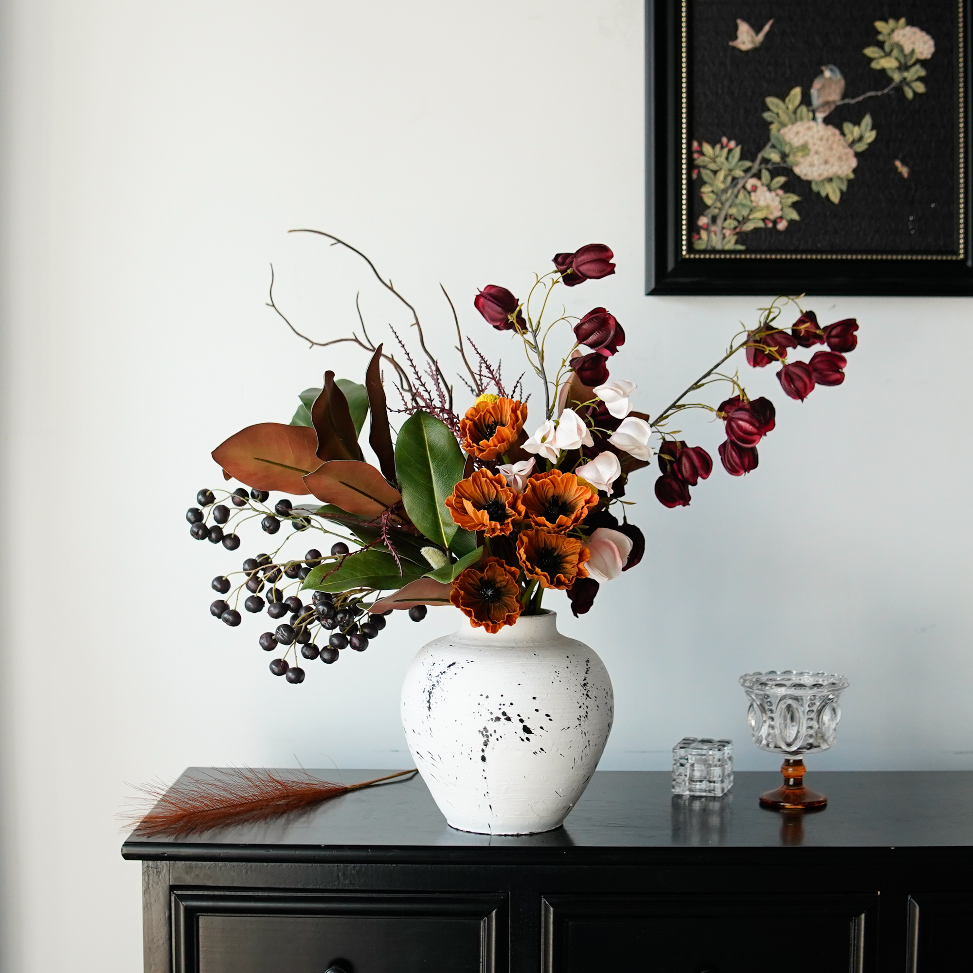 花屿星河|设计 仿真花栾树果高端侘寂中古家居装饰摆件软装花艺