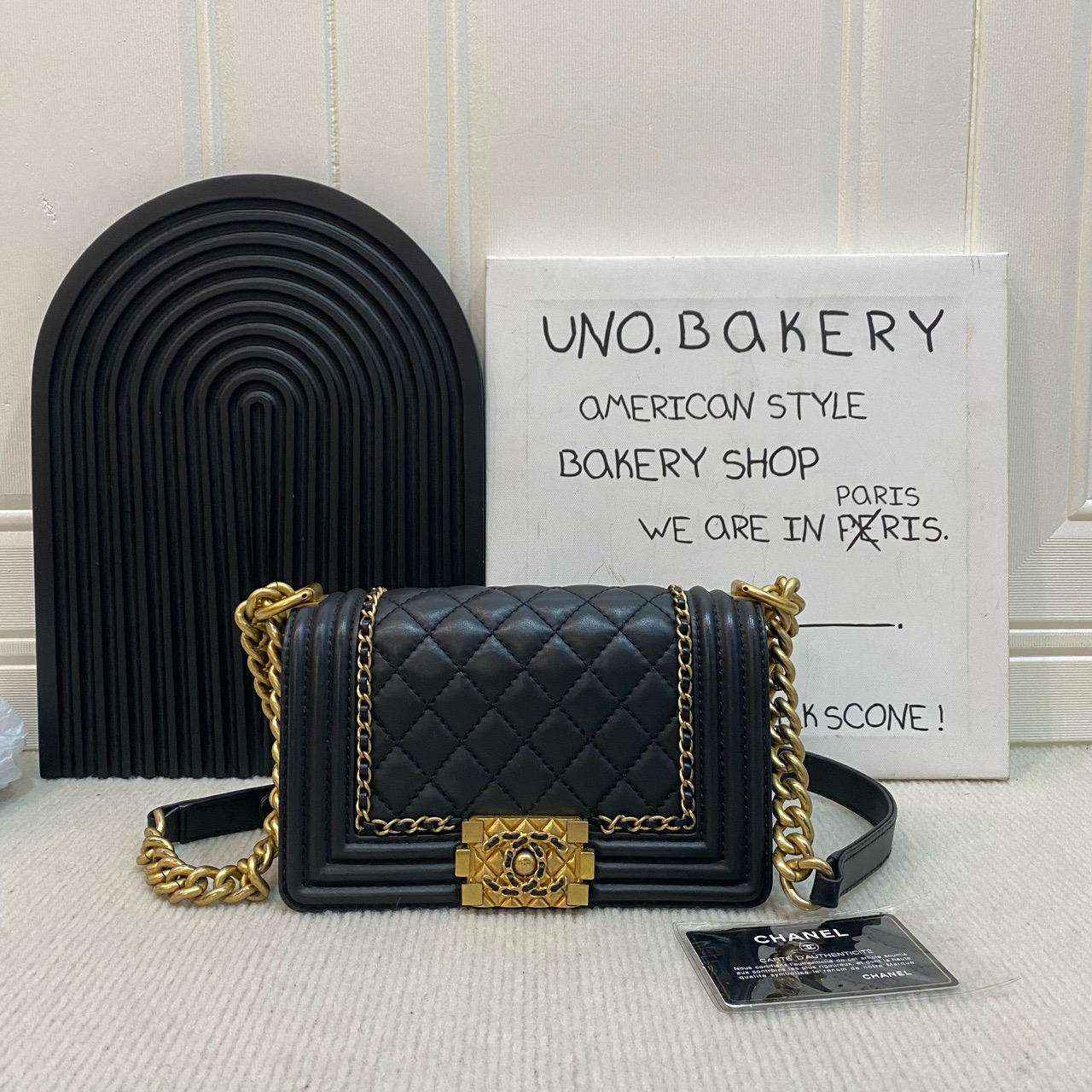 95新 Chanel/香奈儿 【蔡包紫】黑金leboy小号 菠萝扣宫廷限量款