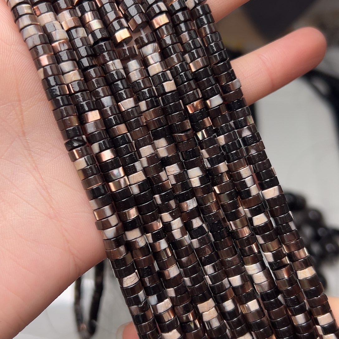 玛瑙/玉髓合金珠宝半成品Y302。5.7mm天然黑金贝隔片一条