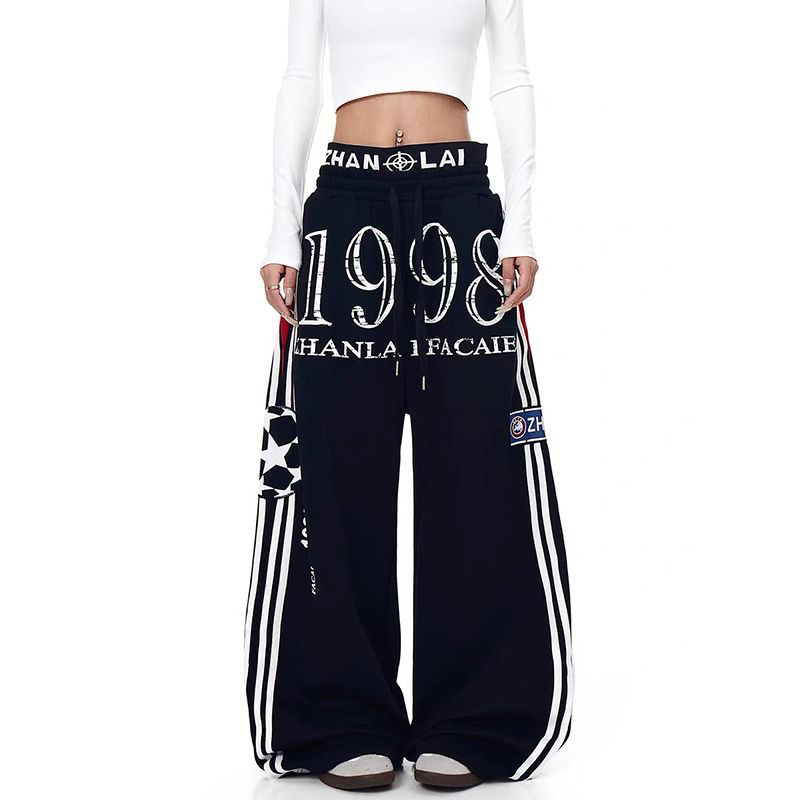 美式设计感双腰头廓形直筒卫裤男女街头潮牌宽松阔腿裤