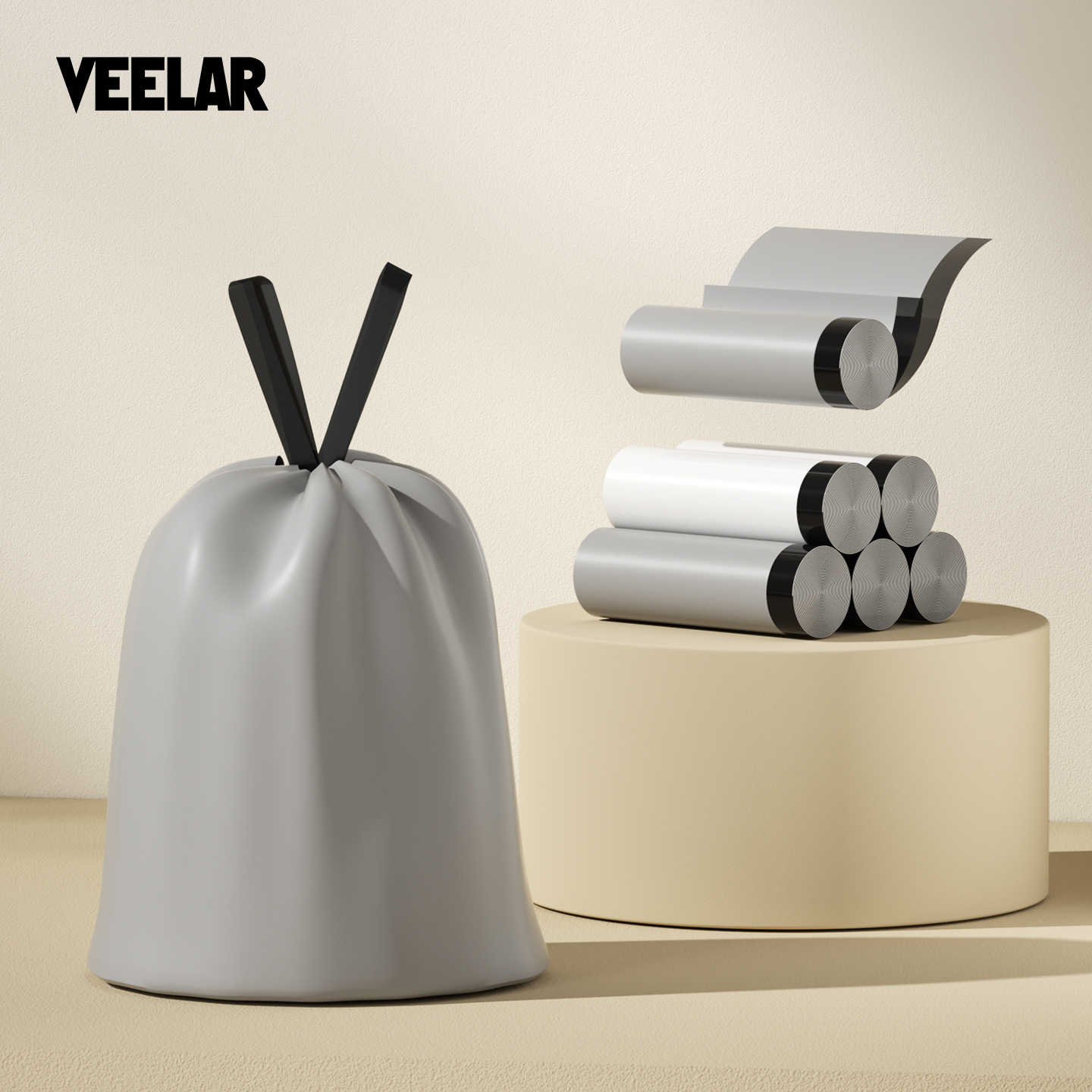 【品牌专用垃圾袋】抽绳免撕带提手袋子家用特厚款大号垃圾塑料袋