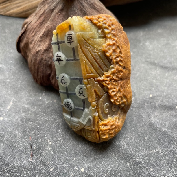 拾七翡翠天然缅甸A货糯冰种黄翡带皮锦灰堆小摆手把