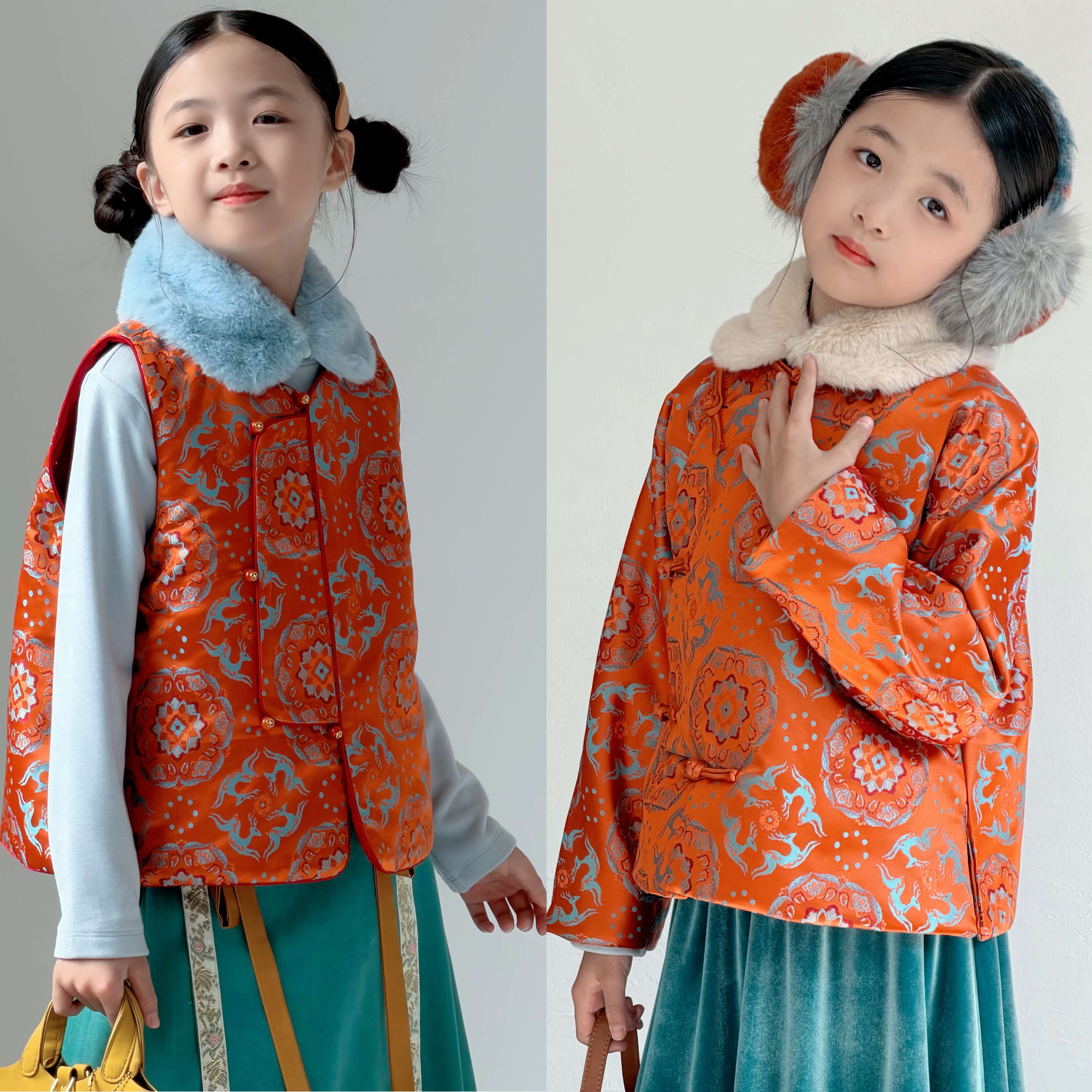 『纳吉迎福』小众新中式织锦提花夹棉手工盘扣外套/马甲 年服亲子