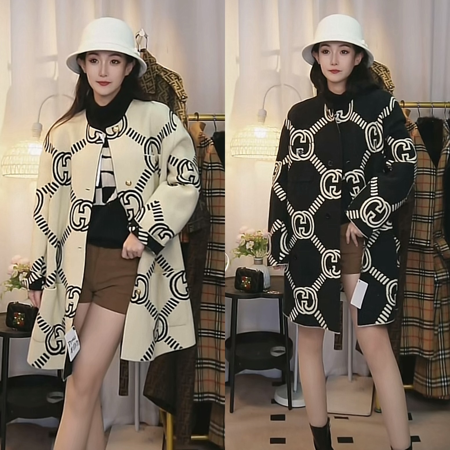 95新 GUCCI/古驰 双面老花时尚长款大衣/yy0023