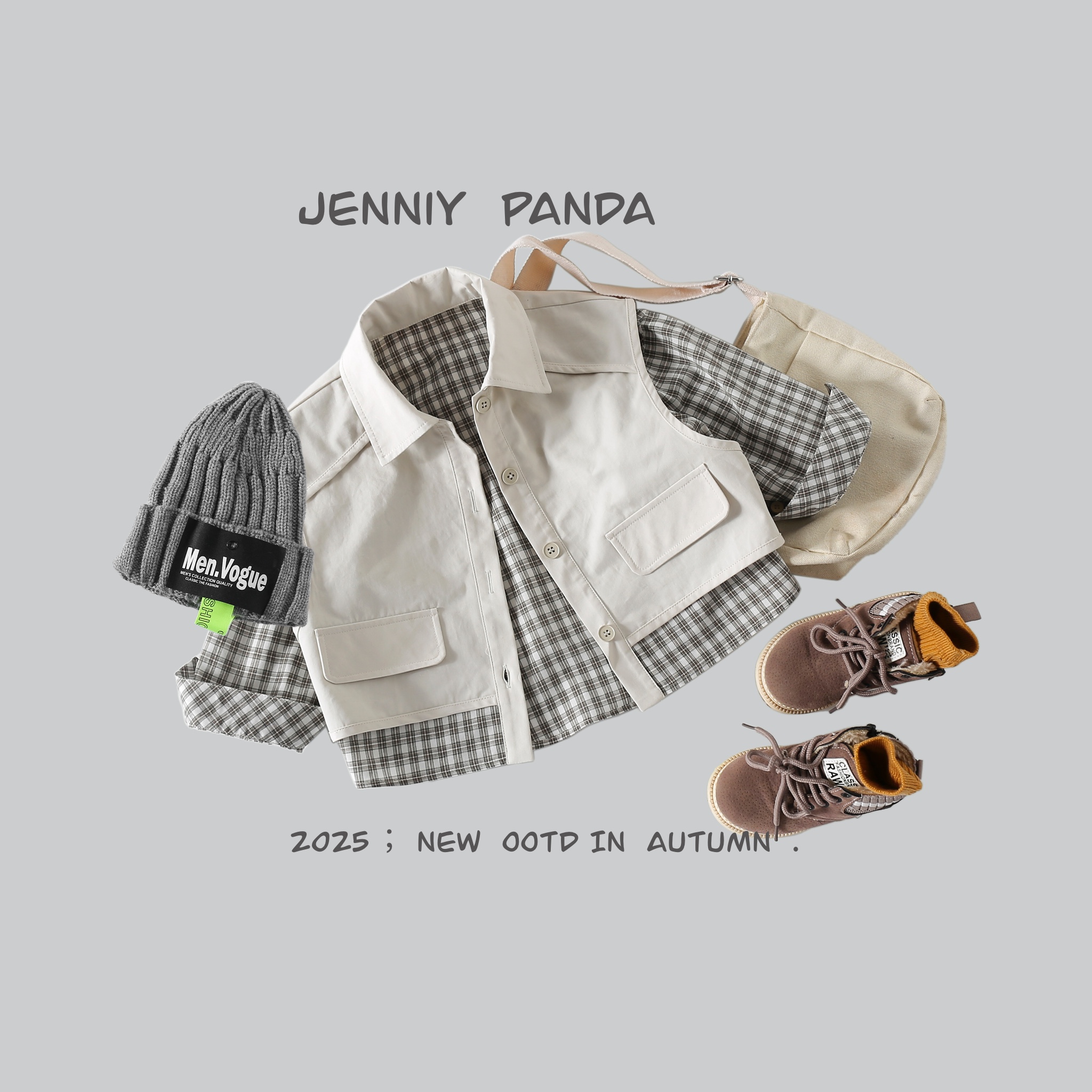 【巳月童品】简尼熊2025春款设计师原创假两件衬衫外套JNXC51029