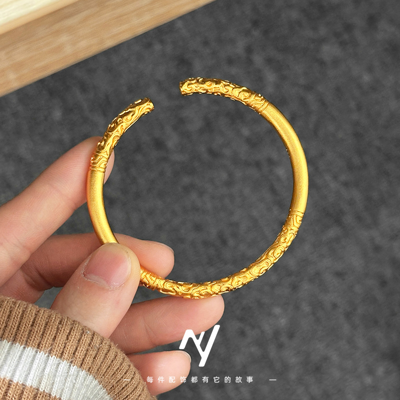 铜合金手镯 金箍棒开口手镯素圈小众手镯首饰时尚饰品仿金镯子999
