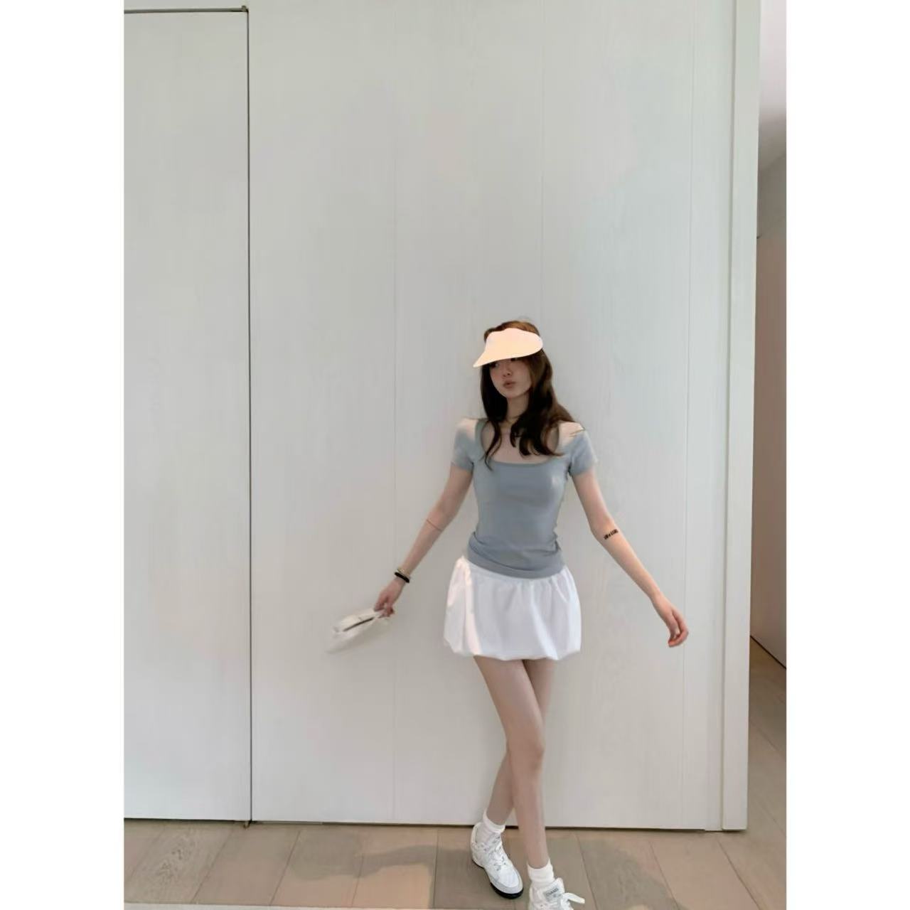 蘑糯糯白色/灰色/黑色短裙子 5016-15