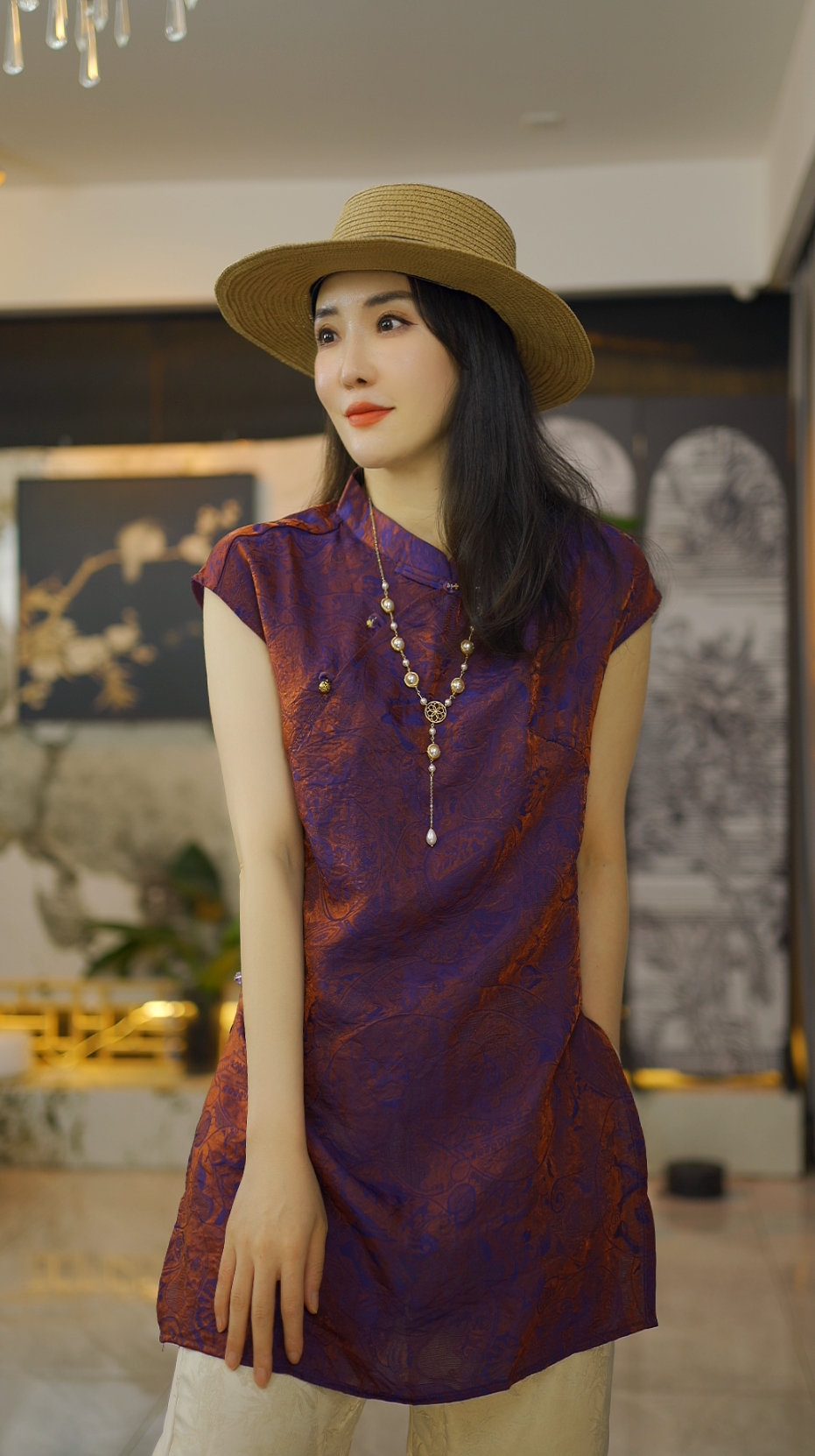 （浮光流影）国风连衣裙短袖老钱风复古提花上衣