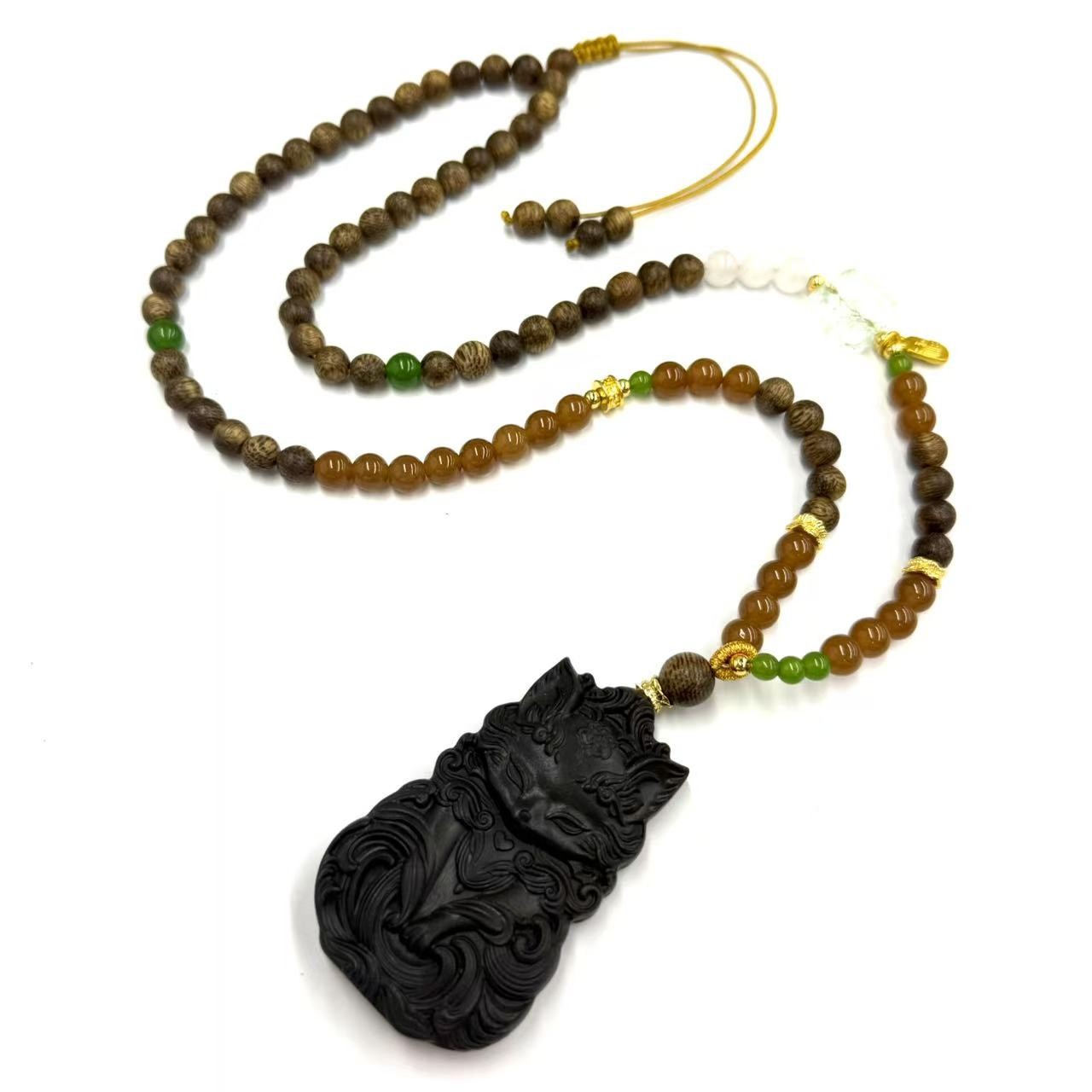 x876-国风设计款原创DIY沉香木凤九吊坠-赠礼盒