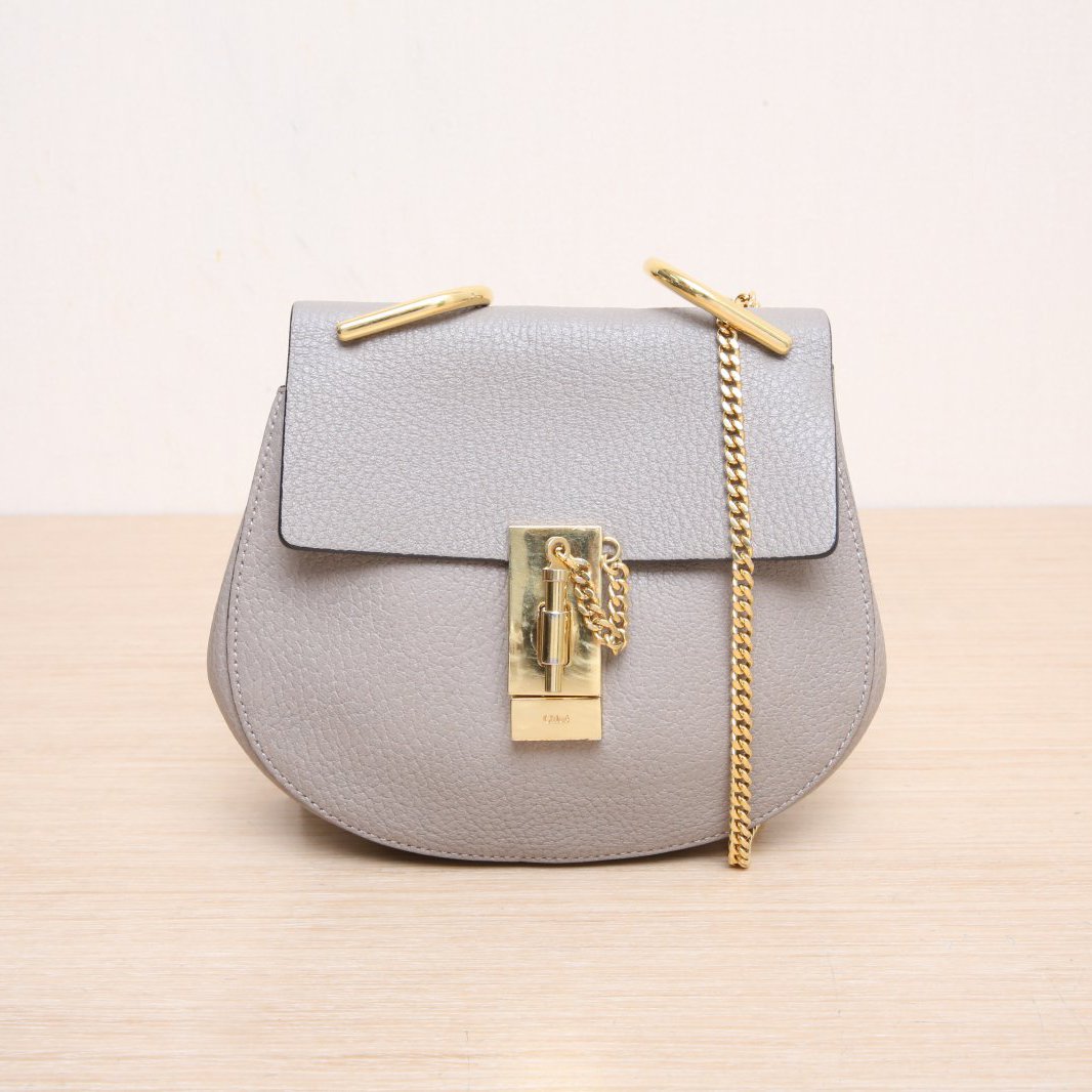 95新 Chloe/蔻依 小花黑黑Drew 小猪包 小号 灰色 皮革C 