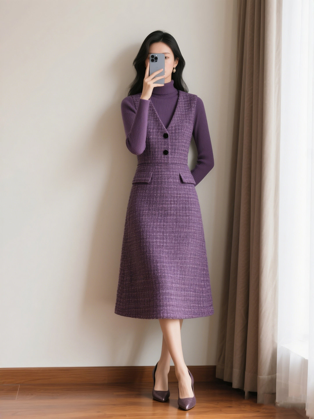 秋冬季新款女装法式复古背心连衣裙子显瘦女士优雅显瘦洋气小香风