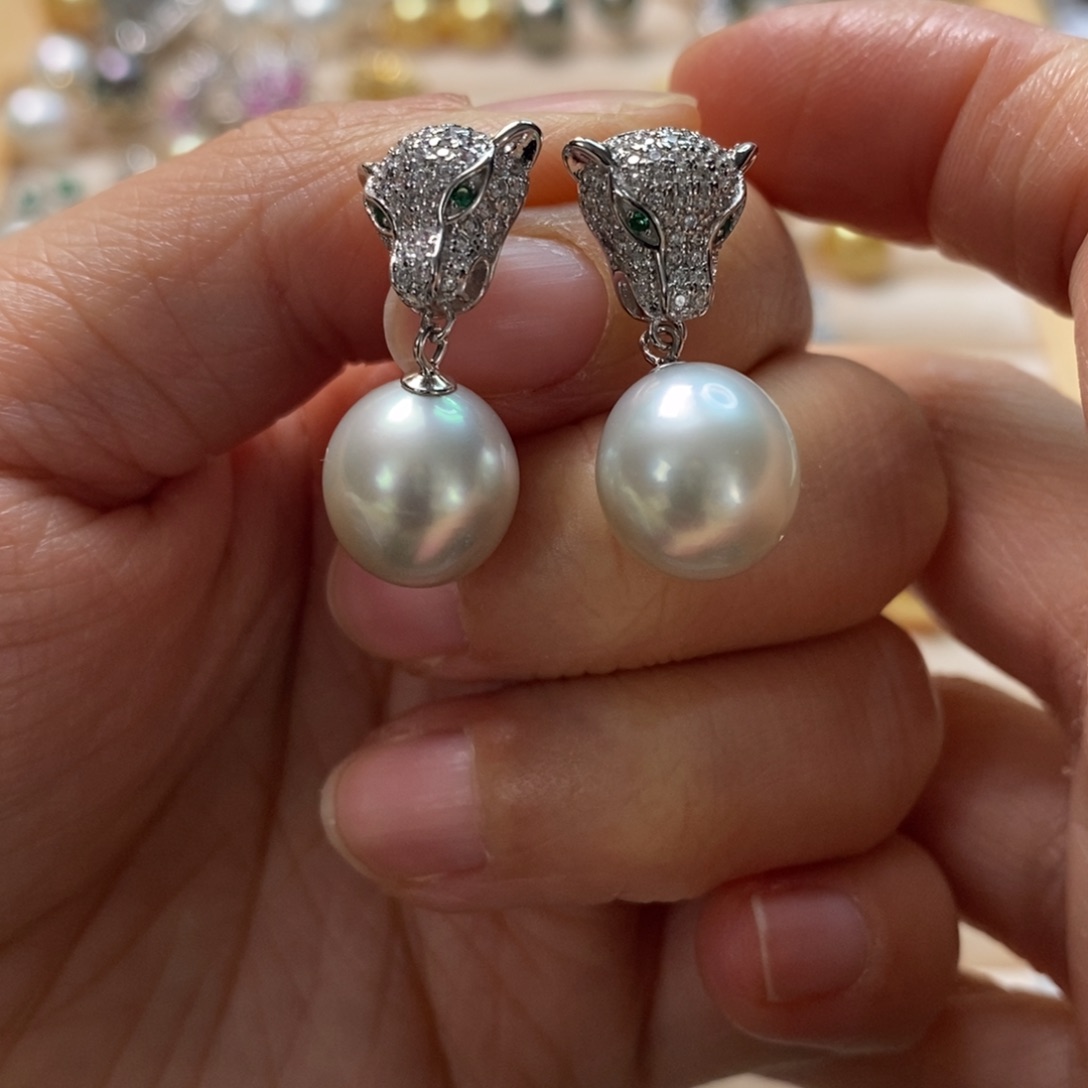 海水珍珠耳饰银S925镶嵌