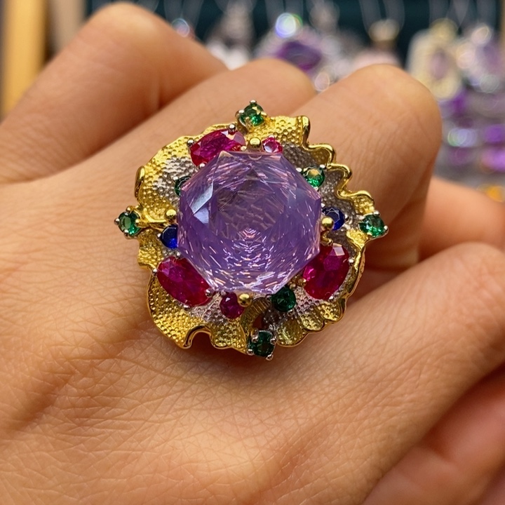 水晶戒指银S925镶嵌天然水晶戒指