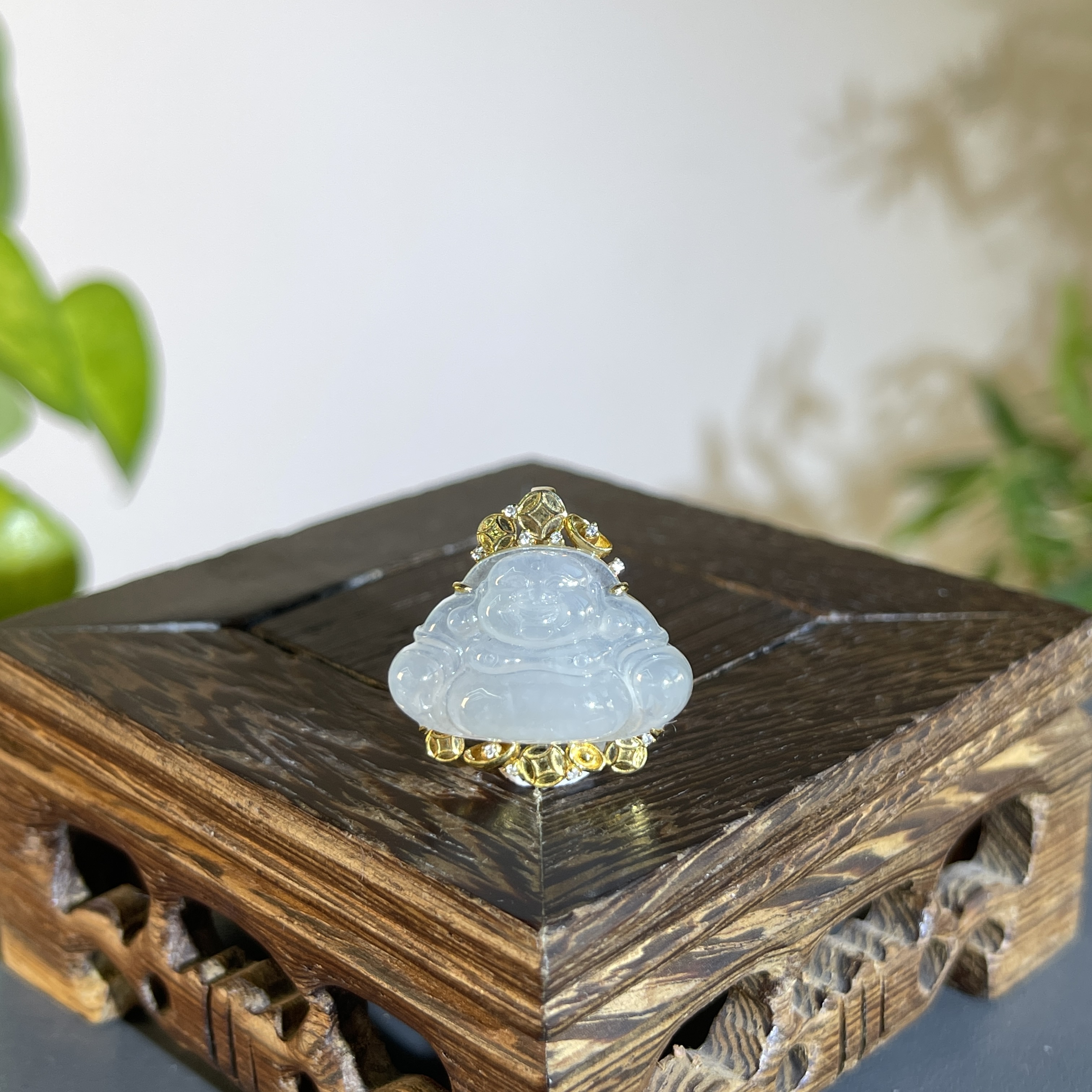 JTB16-102 天然缅甸A货翡翠 18K含钻镶嵌佛公