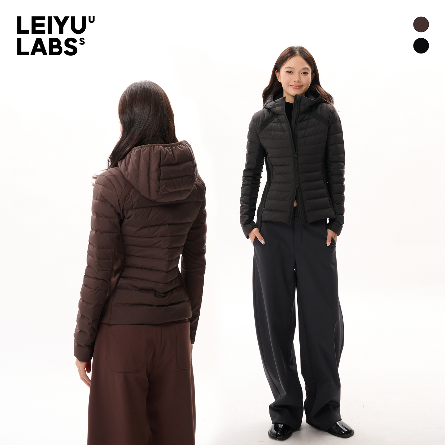 LEIYU LABS拼接连帽短款羽绒服女2025年冬季新款90白鸭绒轻薄外套