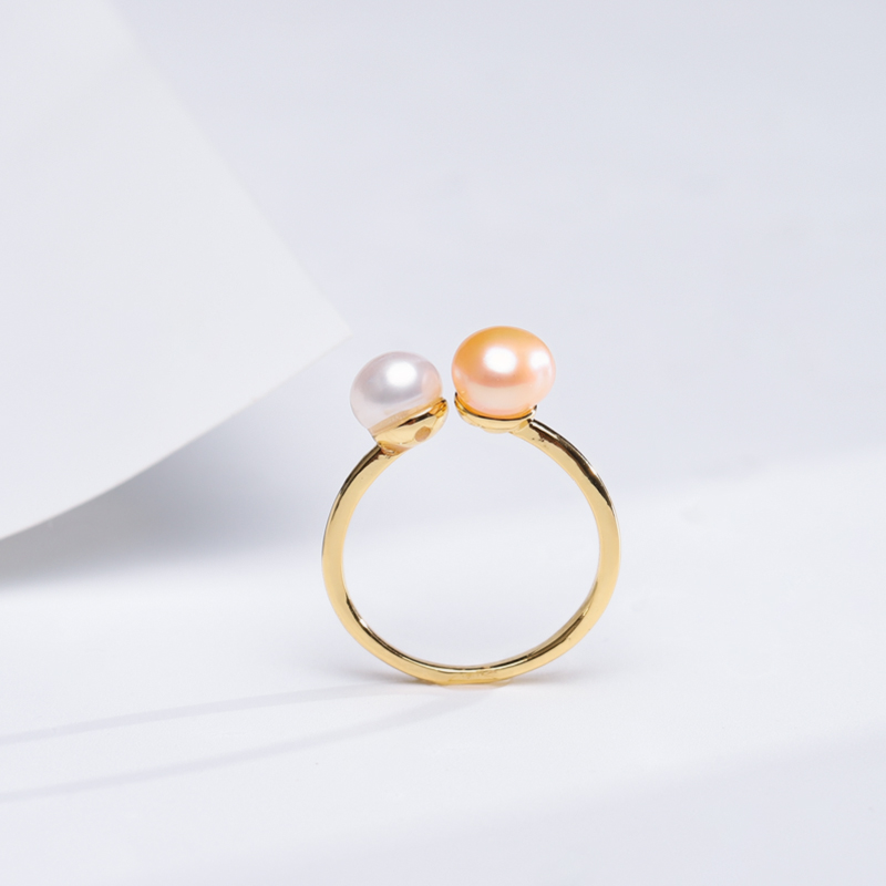 [法式浪漫双珠]淡水珍珠戒指6-7mm 可调节高级感轻奢百搭简约指环