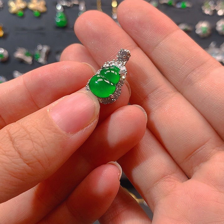 翡翠戒指银S925镀金镶嵌套