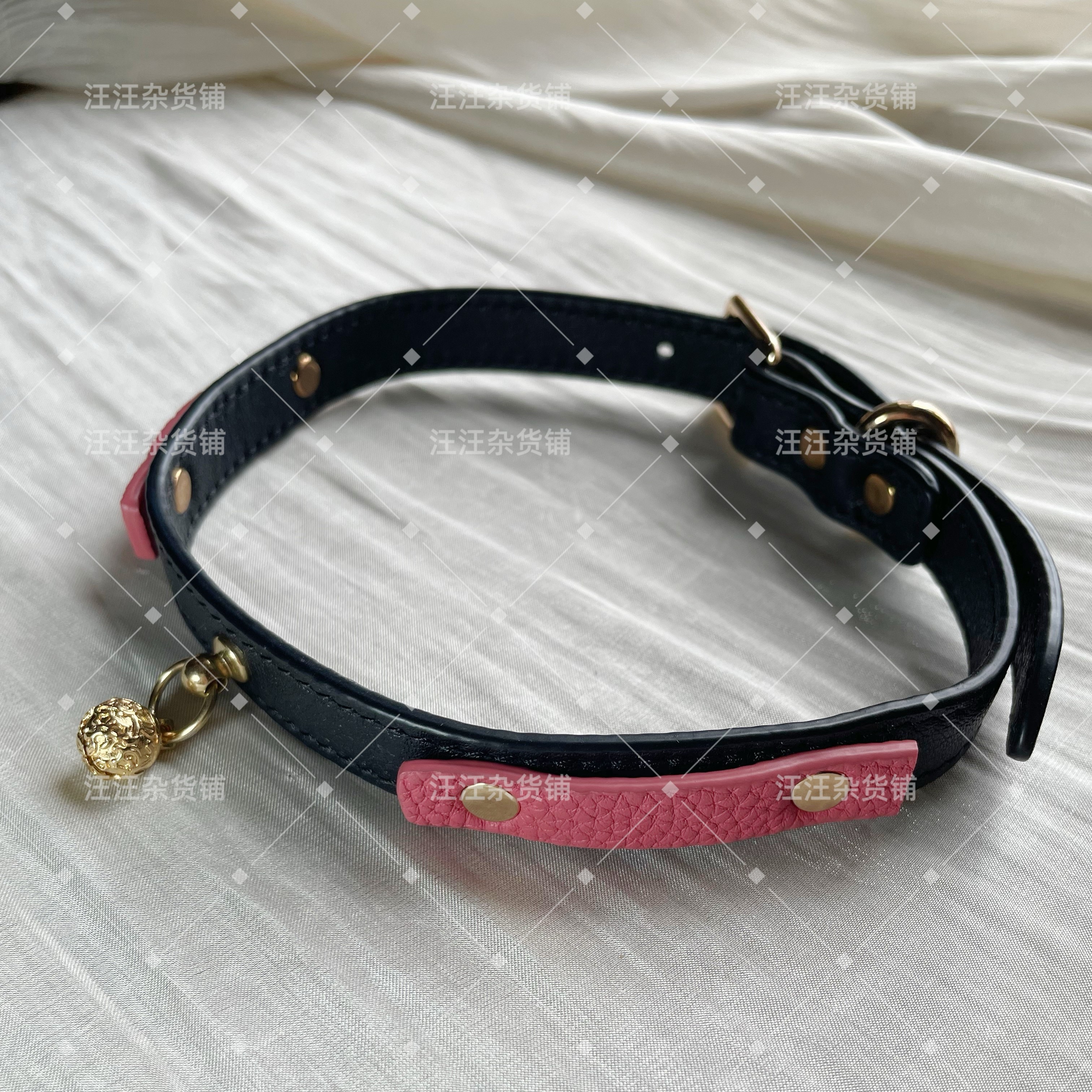 法式黑色马卡龙链条小众皮质手作项圈
