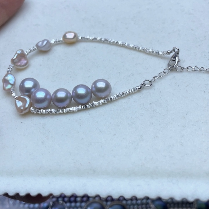 淡水珍珠手链银S925镶嵌?**心