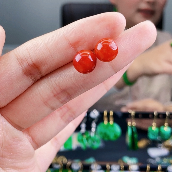 翡翠耳饰银S925镶嵌饰品