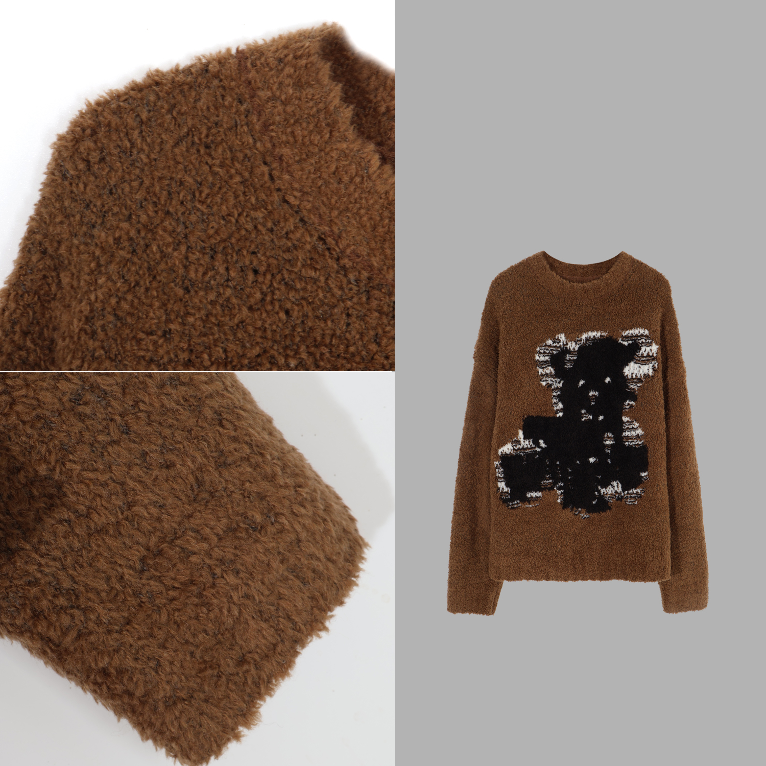 凯特丝蓓3529#【趣味】卡通小熊提花绒感保暖圆领套头针织衫毛衣