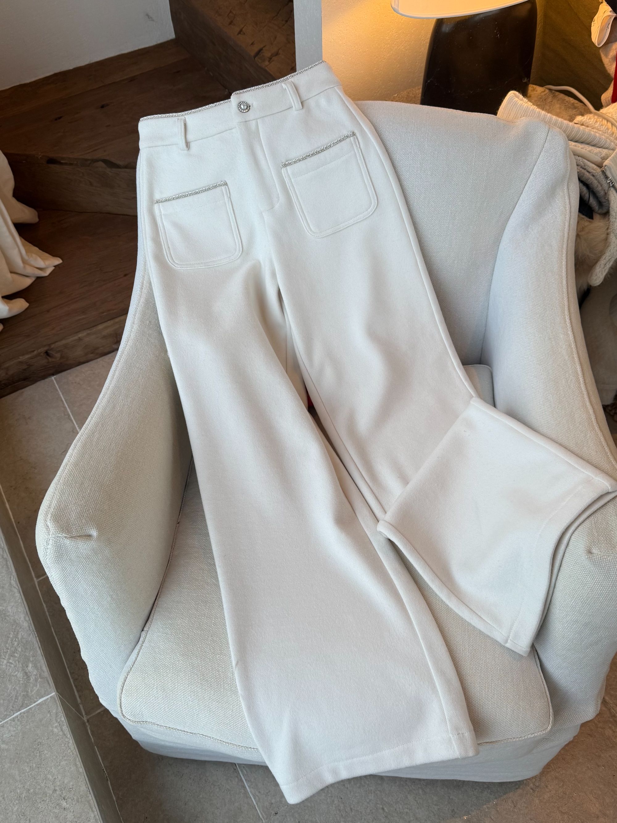 XUEXUE丨经典小香风钻扣腰头拼接时尚长裤GD25-CK682