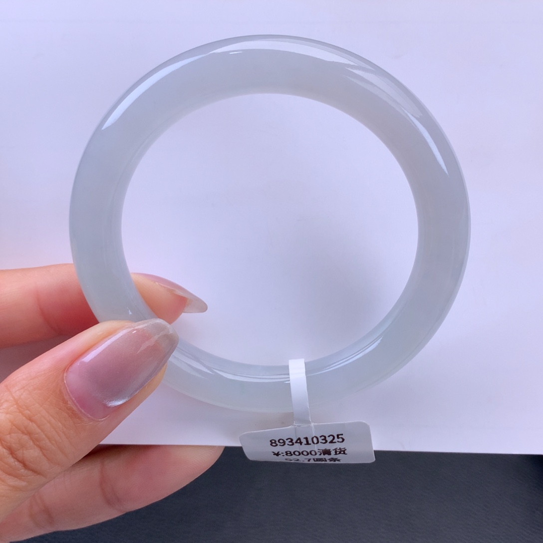 翡翠手镯未镶嵌冰胶白月光圆条手镯