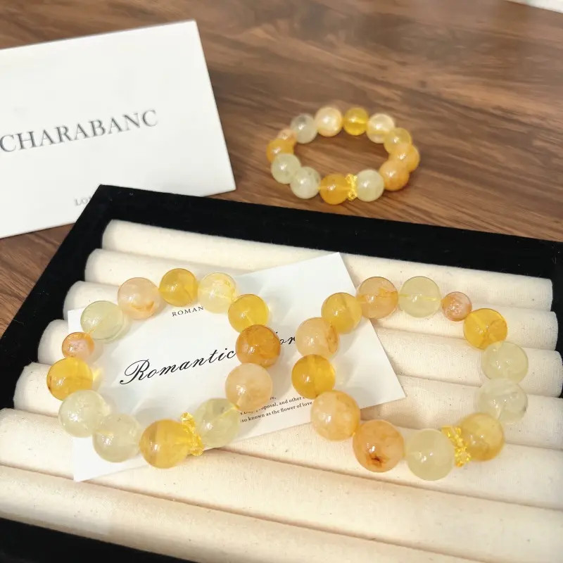 X1181[ 泛黄的秋天]黄塔黄莹石黄胶花黄水晶手链高端多样性发一