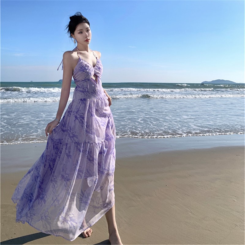 A字裙三亚海边度假拍照仙女裙多巴胺沙滩露背飘逸超仙抹胸吊带连