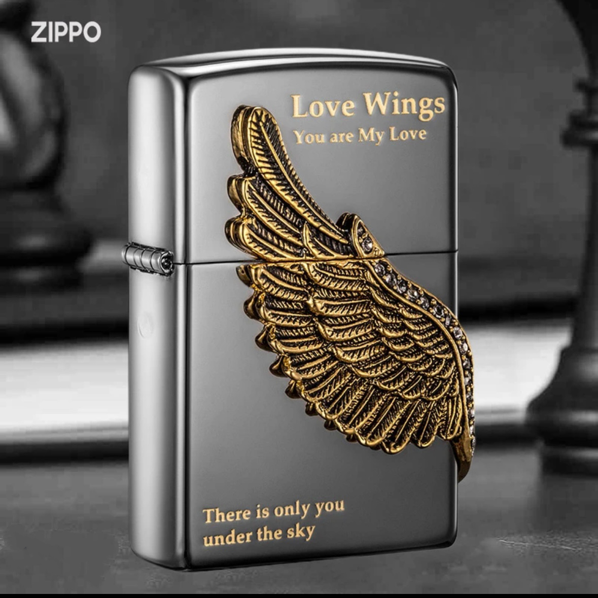 ZIPPO/之宝打火机正品韩版黑冰爱神之翼侧爱之翼男士礼物TCH1X1