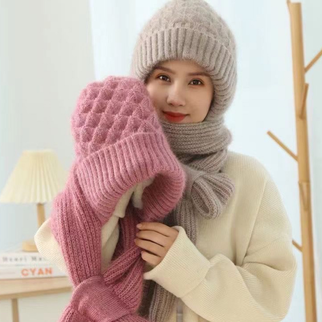 菱格松鼠绒加厚围脖帽子一体风雪帽