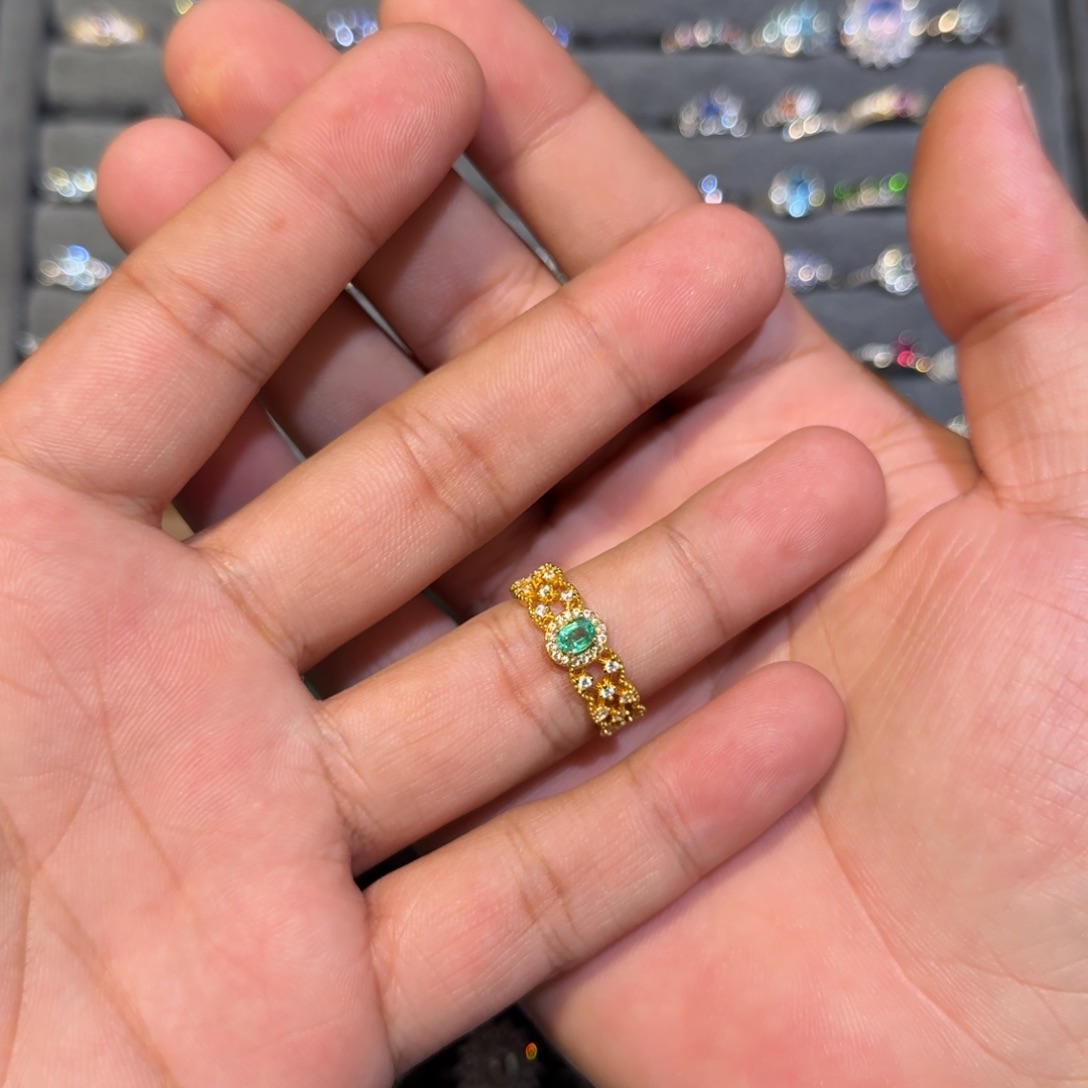 戒指祖母绿银S925镶嵌