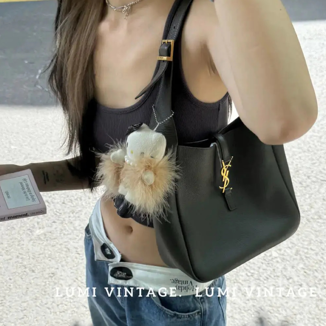 95新 YSL/圣罗兰 黑金hobo小号单肩包57702554