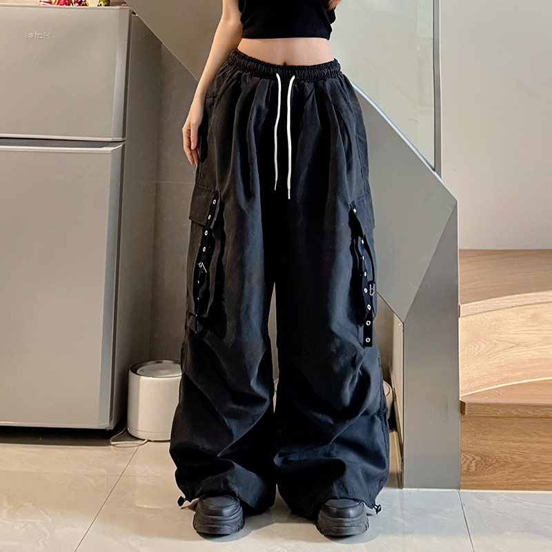DDNX美式嘻哈hiphop工装裤男女春秋高街设计感多口袋阔腿拖地裤子