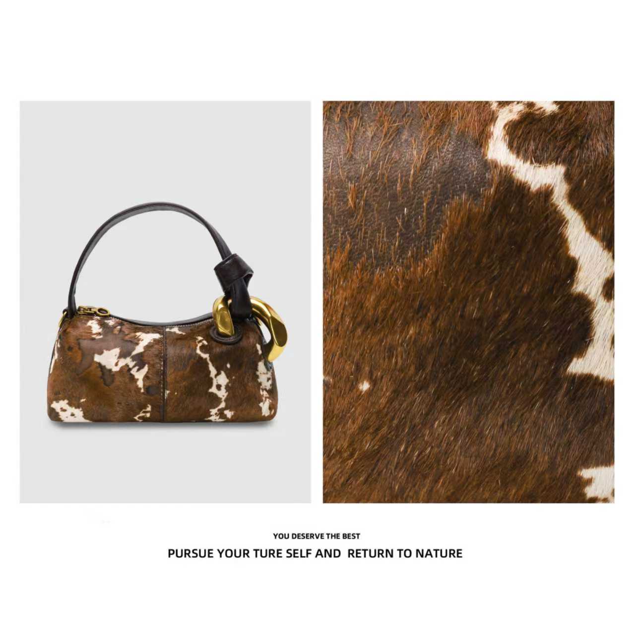 Discoverrevive2025早秋新款女士手提单肩包SC117-马毛棕