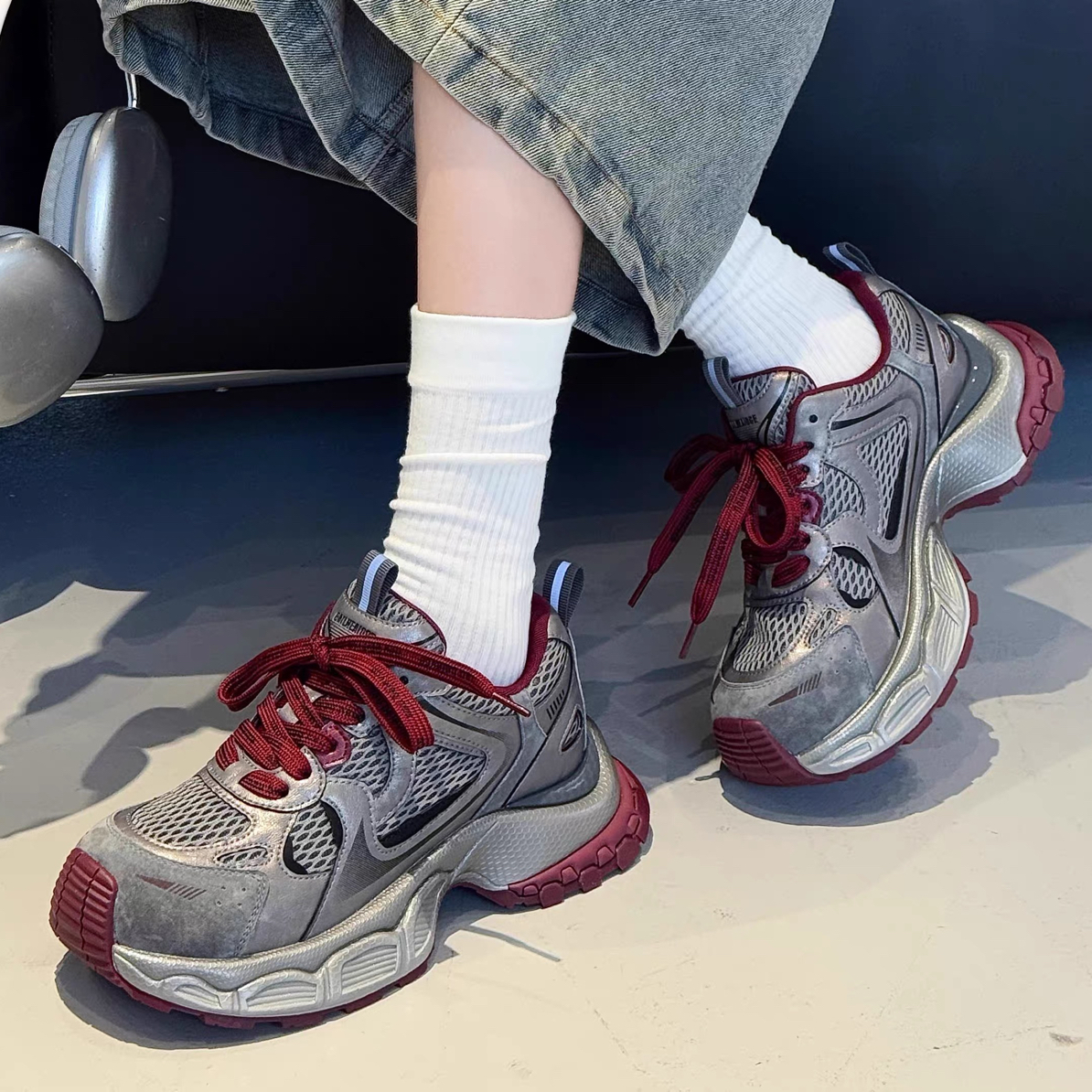 真皮版~小怪兽厚底老爹鞋女增高显脚小轻便休闲运动百搭跑步DY32