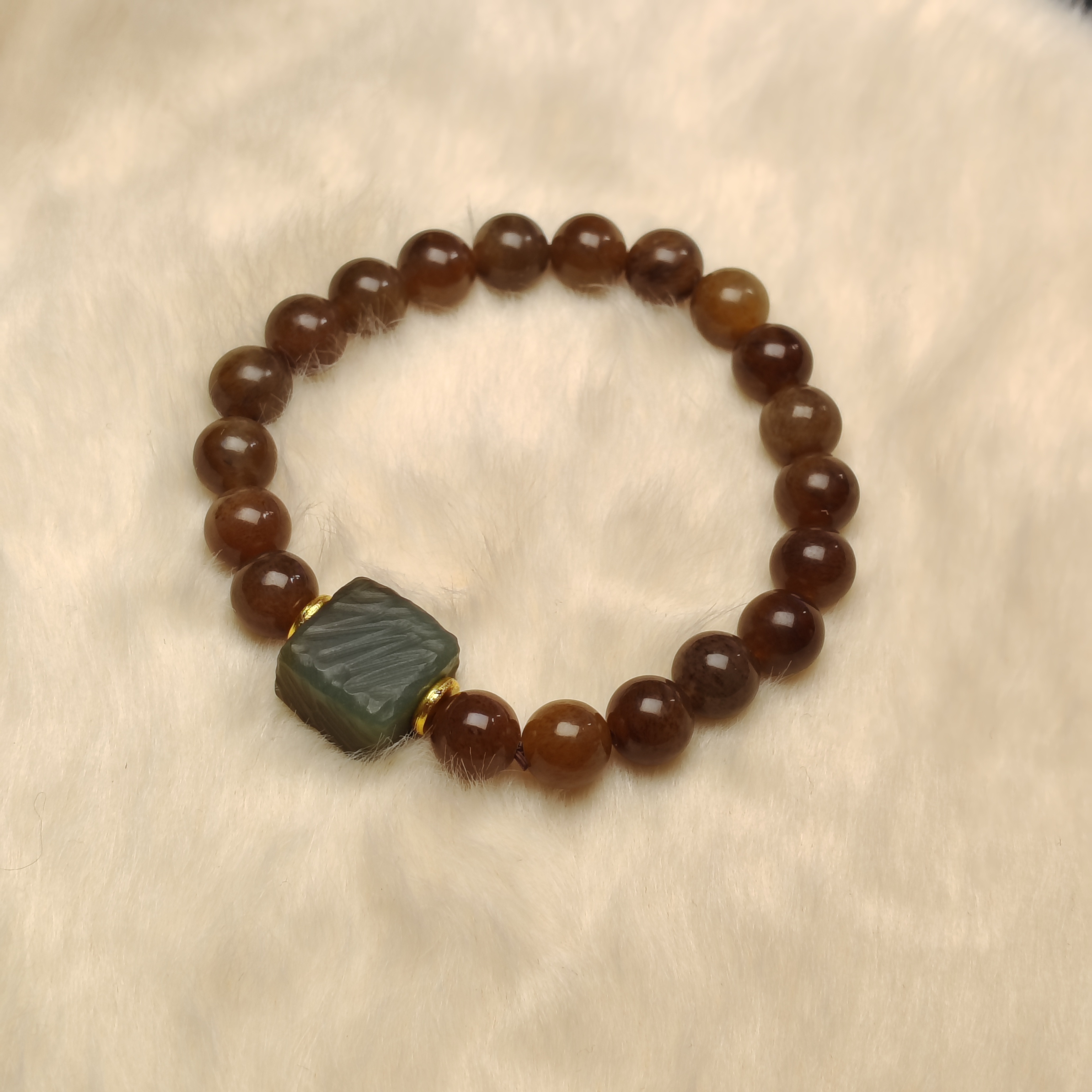 和田玉小糖块手串深红糖色