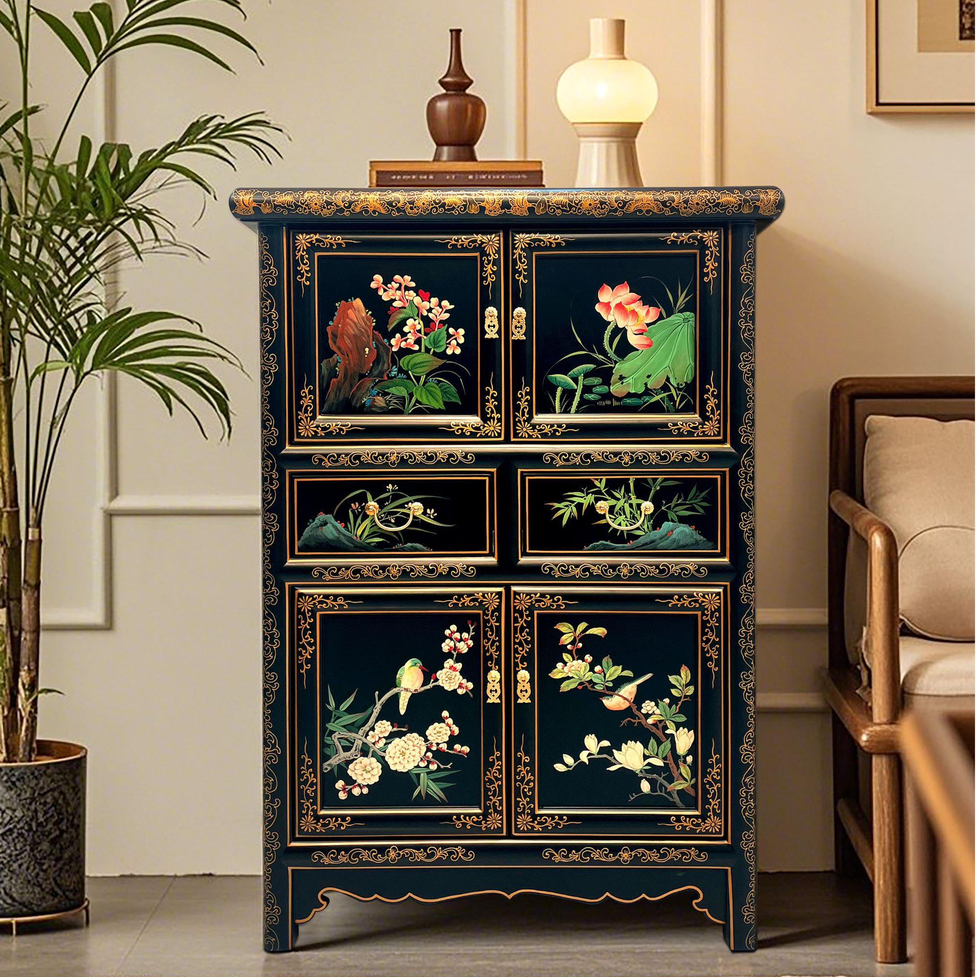 TT85中式古典手工手绘客厅隔断入户玄关柜94*44*135cm